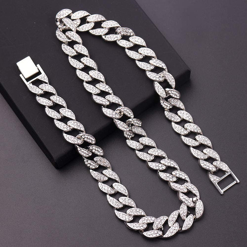 Imagen 5 de 6 de Cadena Cubana Diamantada Hombre Esclava Gargantilla 45cm