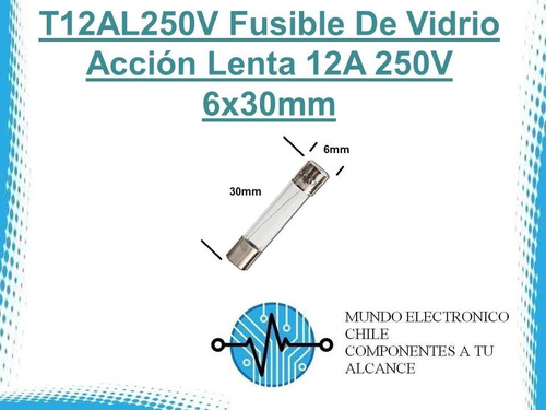 2 X T12al250v Fusible De Vidrio Acción Lenta 12a 250v 6x30mm