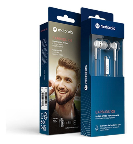 Auriculares Motorola Earbuds 105, con micrófono, color blanco