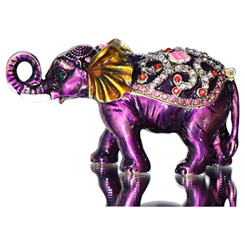 Caja De Baratija Bisagras De Elefante Púrpura Bejewele...