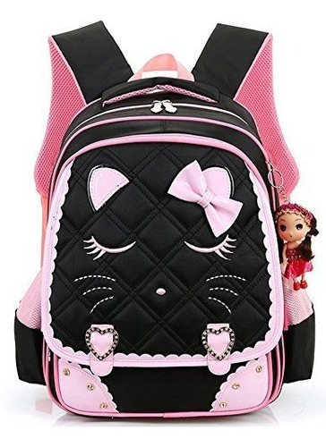 Mochila Escolar Rosa Con Gato Y Diamantes.