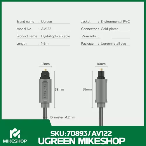 Cable Optico Audio Digital Fibra Toslink Plug A Plug 5 Mts