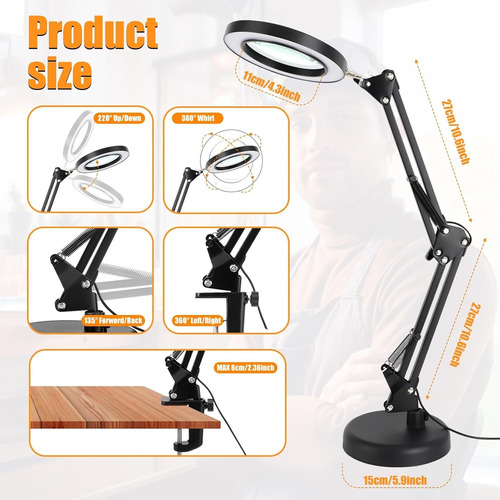 Lámpara Led De Escritorio Con Lupa De 10x Con Brazo Pedestal