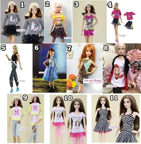 Kit 10 Roupas Vestidos Boneca Barbie 20 Sapatos 20 Acessório