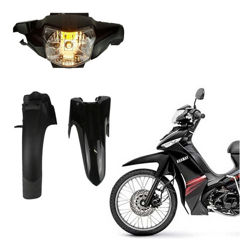 2 Paralama Carenagem Preta E Farol Yamaha Crypton 115