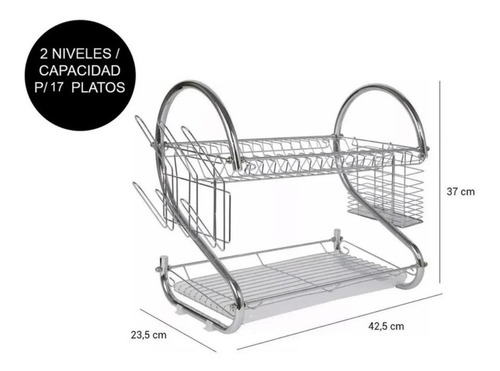 Imagen 3 de 6 de Secaplatos Escurridor De Platos 2 Niveles Con Bandeja Cocina