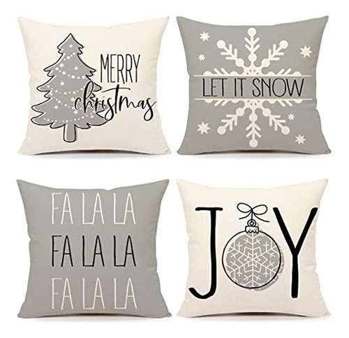 4th Emotion Grey Christmas Pillow Covers 18x18 Set Of 4 Farm