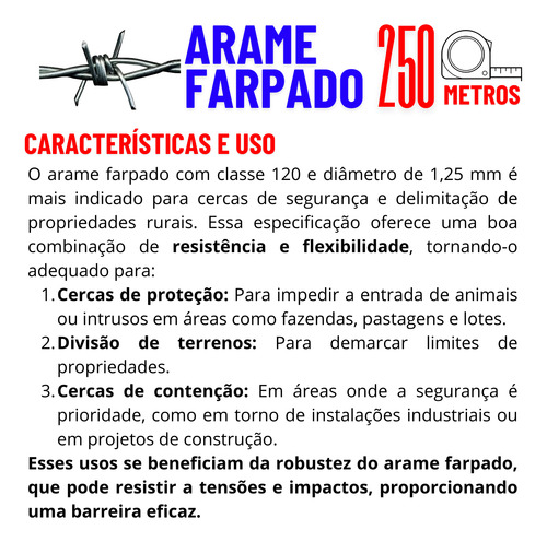 Arame Farpado Zincado 250 Metros Fio 18 Duplo Entrelaçado