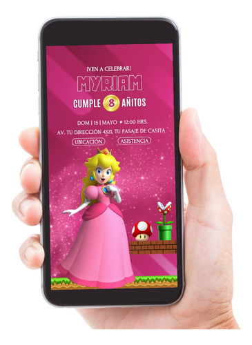 Invitación Princesa Peach, Invitación Cumpleaños Digital