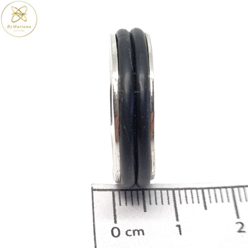 Imagen 4 de 6 de Anillo Plata Con Caucho Negro