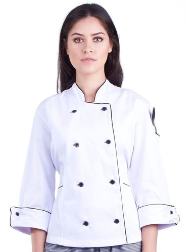 Dolmã Chef Feminina Preto Detalhe Branco+nome Bordado