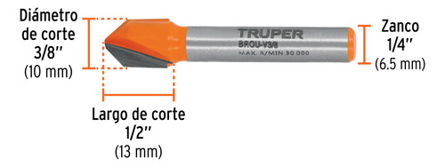 Broca Router Corte V Fresa 3/8 Zanco 1/4´ Madera 11465