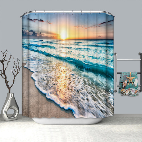 Cortina de Baño de Baño de Poliéster Impermeable y Resistente al Moho 180x180cm Diseño del Amanecer del Mar Baccessor SC-265-1-A