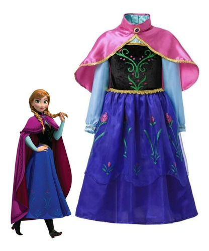 Vestido Nórdico De Princesa Anna Frozen Con Capa Disfraz Ana