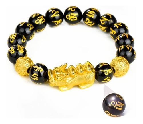 Pulsera De Feng Shui Piedras Obsidiana Pixiu Oro, 2