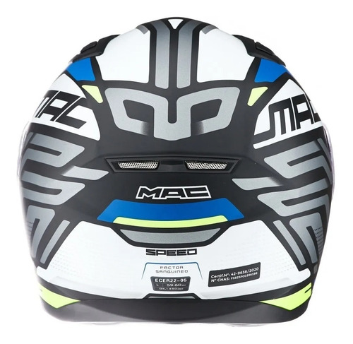 Imagen 4 de 8 de Casco Moto Integral Mac Speed Control Blanco Azul Cuotas