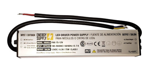 Imagen 1 de 2 de Fuente Para Tiras Led 12v 6.3a 75w Uso Exterior Ip67