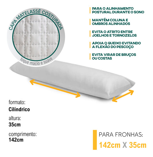 Travesseiro Alpino De Corpo 1,42m X 35cm Com Capa Removível