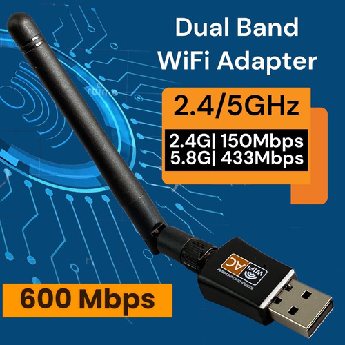 Adaptador Usb Wifi Ac600 Mbps Doble Banda Para Pc De Escrito