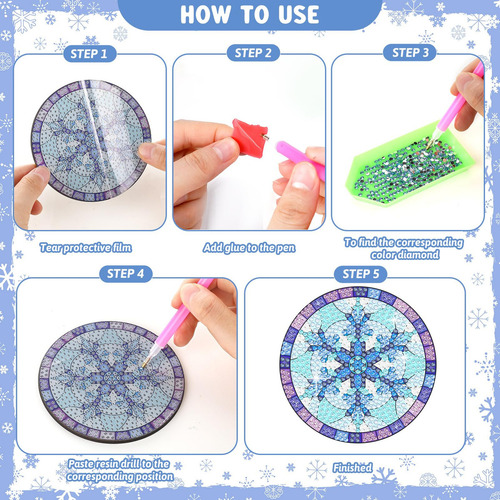8 Posavasos Con Diseño De Copos De Nieve Y Diamantes Con Sop