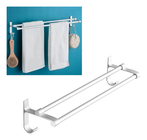 Toallero De Aluminio Con Barra Doble, Color Blanco Plateado,