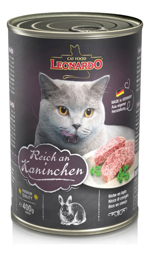 Alimento Húmedo Leonardo, Gato, Pack Latas 6x400gr, Conejo