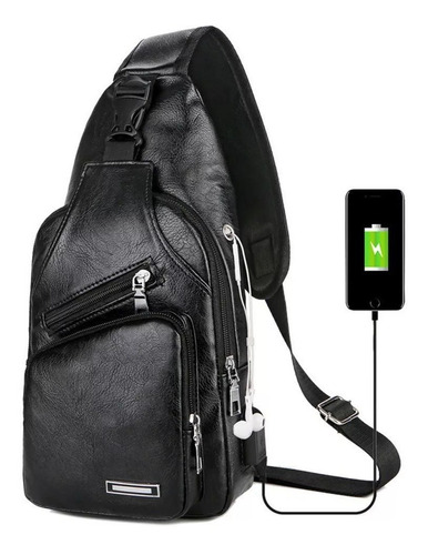 Imagen 2 de 6 de Morral Bandolera Mochila Smart Mini Eco Cuero Salida Usb