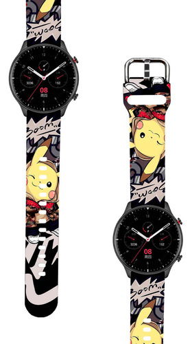 Correa Compatible Con Amazfit Gtr 2 Pikachu Boom Negro