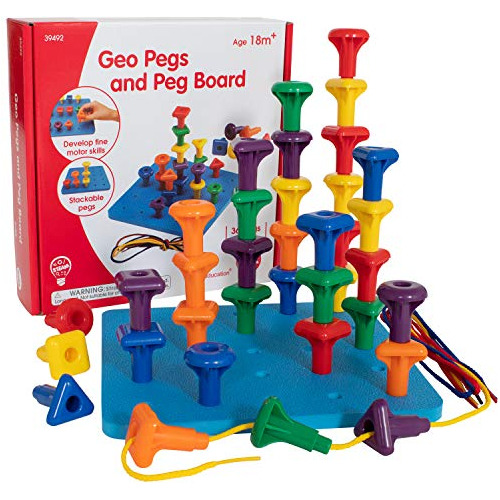 Edxeducation Geo Pegs And Peg Board Set - 36 Pegs In 3 Shape