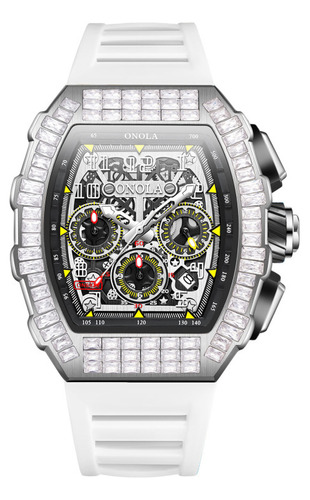 Correa de reloj mecánico automático Onola Diamond, color blanco