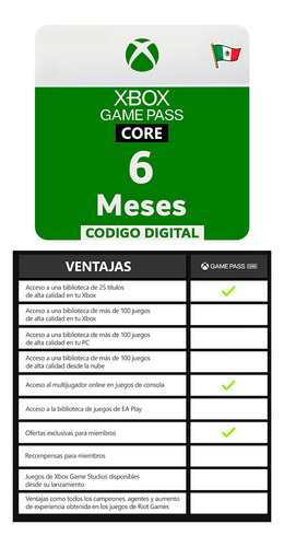 Game Pass Core 6 Meses Digital
