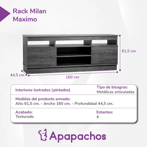Mesa Tv 1,60mts | Maximo | Milan | Revestido Y Reforzado Nogal