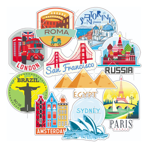 Pack Stickers Calcos Vinilos Viajes Travel - Termo Noteboo