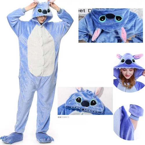 Imagen 2 de 4 de Pijama Kigurumi Importado Invierno Stitch Adultos