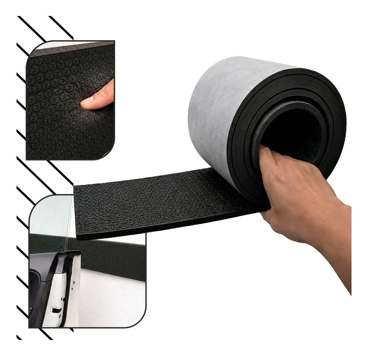 Protetor de Parede em Borracha EVA Adesivo Preto para Garagem de 200 cm x 20 cm