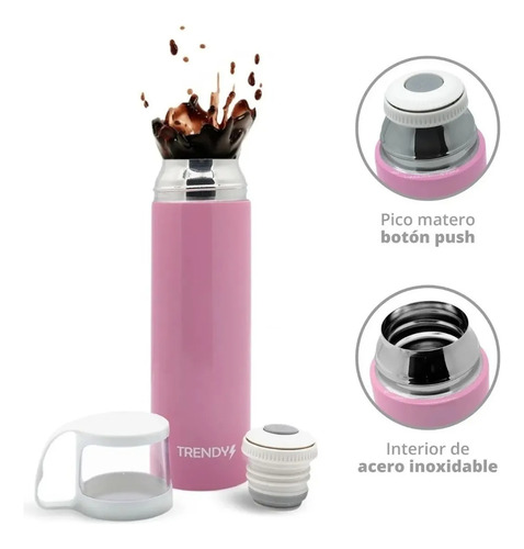 Termo Acero Inoxidable Medio Litro Mate Botella Agua Trendy Negro