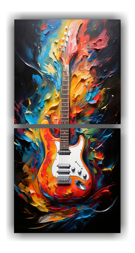 160x80cm Diptico Impreso Innovador Pinturas De Guitarras Abs