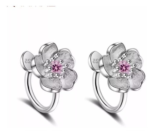 Pendientes De Plata De Flor Con Circón Rosa De Presión 