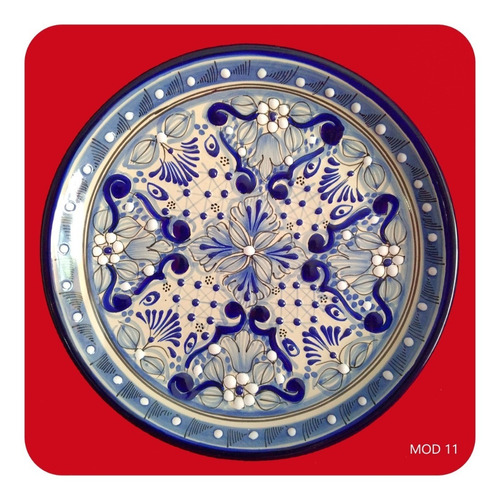 Set 6 Platos De Talavera Poblana 25 Cm Azul Trd M71  Plt