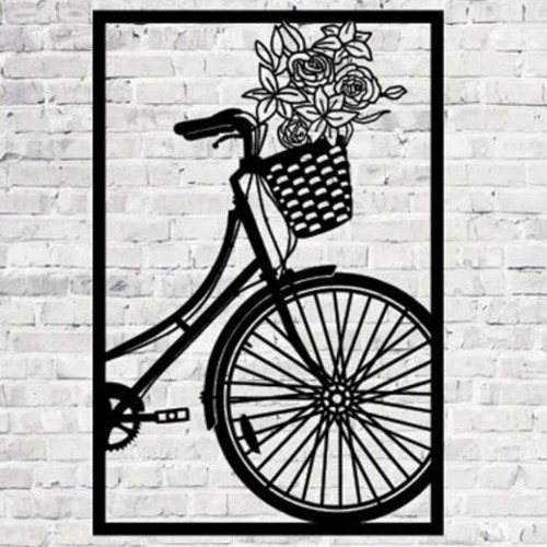 Bicicleta Canasta Flores - Cuadro Decorativo Mdf 3mm -