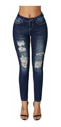 Roswear Jeans Ajustados Rasgados De Talle Medio Desgastados 