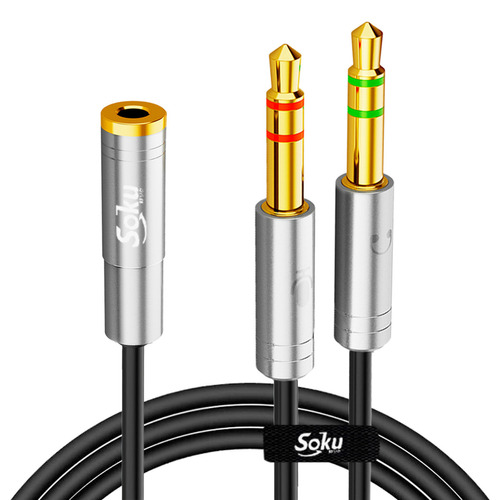 Cable Divisor Adaptador Jack 3.5mm 2 Machos A 1 Hembra Largo Color Plateado