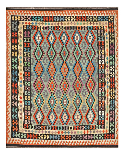 Preciosa Alfombra Kilim Auténtic Afgana 100% Lana 298×254cm