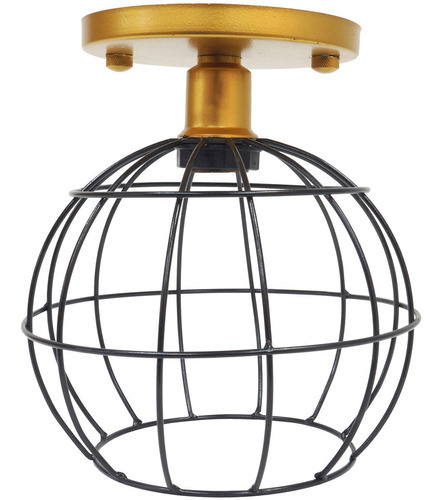 Lustre Plafon Industrial Aramado Globo Sobrepor Retrô Cor Dourado/Preto