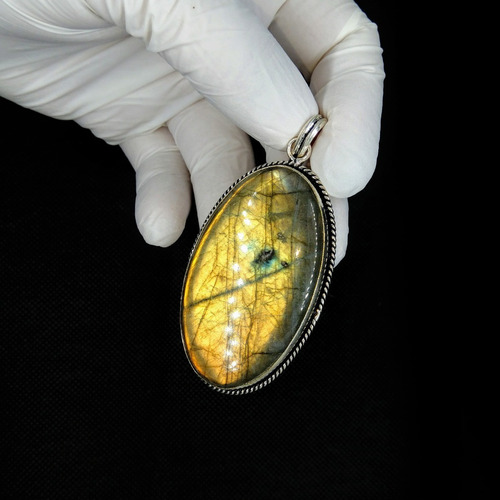 Colgante Labradorita Dorada- Plata 925 Chapado + Envío #1126