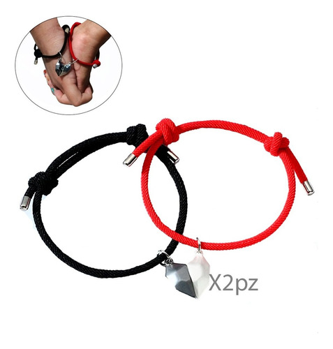 Pulsera Parejas De Corazón Con Imán Brazalete Amor 2pz Color Negro Diámetro 8 Cm