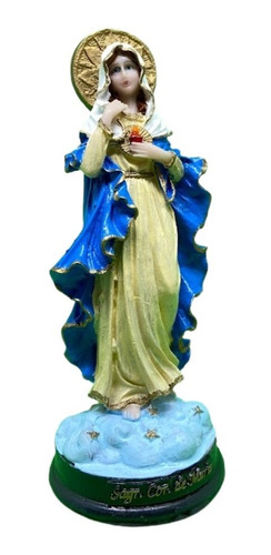Santinha Sagrado Coração De Maria Estatueta Em Resina