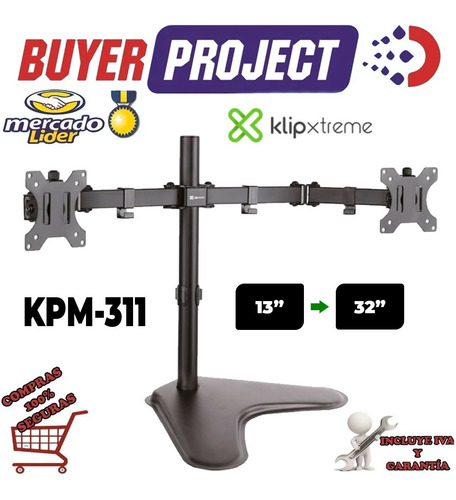 Imagen 2 de 6 de Soporte Con Base De Mesa 2 Monitores 13-32'' Kpm-311 Inc 45°