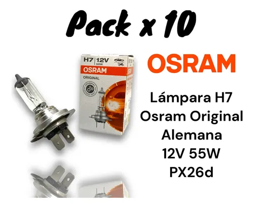 Pack X 10 Lamparas H7 Osram 12v 55w Halogenas Original Alema