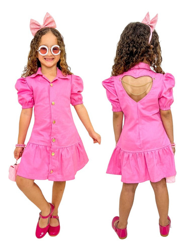 Vestido Infantil Jeans Blogueirinha Costas Coração Princesa